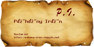 Páhány Irén névjegykártya